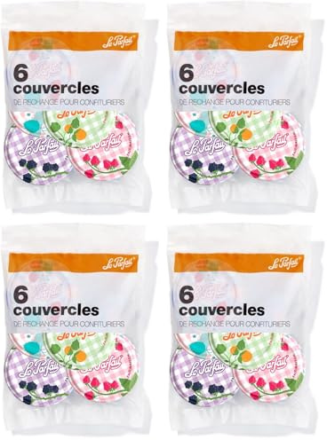 Le Parfait - Sachet de 6 couvercles pour confituriers - 82mm - modèles aléatoires (Lot de 4)