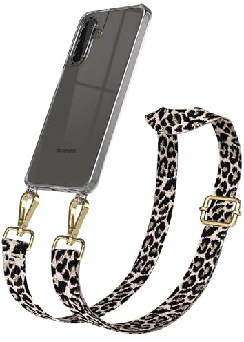EAZY CASE Handykette - Verstellbares Taschenband kompatibel mit Galaxy A17, Schulterriemen, Handykordel mit Silikon Hülle, Umhängetasche, Leo - Schwarz Beige Gold