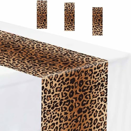 3 PCS Tischdecken mit Leopardenmuster, Leopard Kunststoff Tischdecke Deko | 275 x 35cm Leo Tischdecke, für Dschungelpartys, Tier Themen Party, Geburtstagsfeier