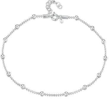 Amberta Italienisches Fußkettchen aus Sterlingsilber 925 für Damen | Verstellbares Fußband mit Perlen und Herz – Sommer-Schmuck: Mit Perlen