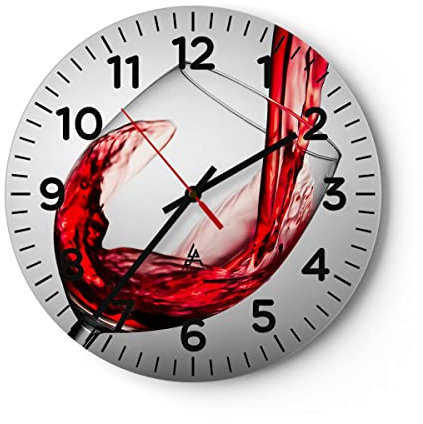 Modern Wanduhr Trinken Glas Wein 40x40cm Rund Groß Wand Uhr Glas Analog Zimmeruhren Küche Büro Wohnzimmer Glasuhr Wall Clock Dekoration Design Wanddekoration Küchenuhr C4AR40x40-2258