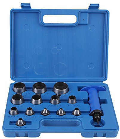 Ensemble de Poinçon Creux de Cuir, 13Pcs Outil de Poinçonnage de Trou de Ceinture de Cuir Perforatrice Creuse avec Poignée pour Bricolage- 5-35 mm- Étui de Rangement Bleu