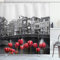 ABAKUHAUS Amsterdam Duschvorhang, Amsterdam-Kanal, Stoffliches Gewebe Badezimmerdekorationsset mit Haken, 175 x 180 cm, Schwarz Weiß und Rot