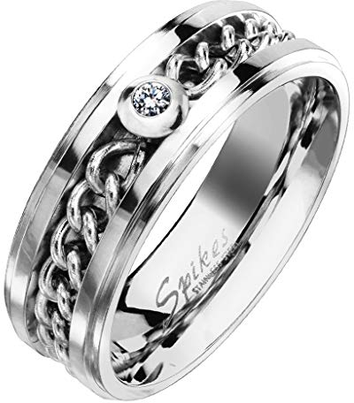 Paula & Fritz® Damenring Silber Gold inneliegende Kette eingefasster Zirkonia Verlobungs-Ring Freundschaftsring Herrenring Partnerring Edelstahl Chirurgenstahl 316L R-M6006S_110