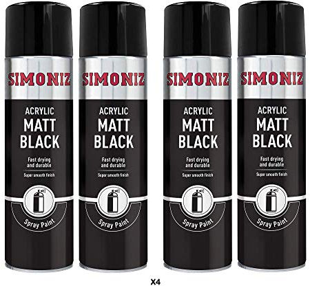 Simoniz Acrylic Matt Black Spray Paint 4x 500ml