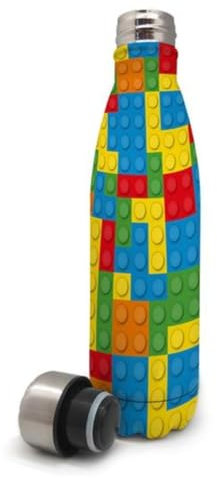 NERTHUS FIH 459 Bouteille Isotherme Double paroi, Acier Inoxydable, Blocs Multicolores, 27 x 7 x 7 cm, 500 ML