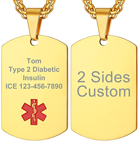 Supcare Damen Halskette Dog Tag ID Notfall Medical Kette Personalisierter Hundemarke Kettenanhänger Militär Namen Necklace Edelstahl Goldkette Gravur Modeschmuck für Frauen Herren