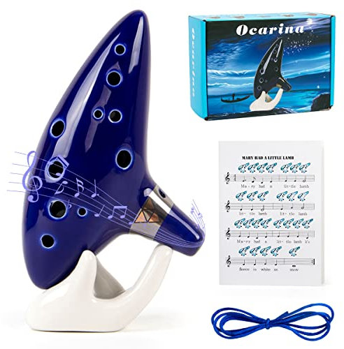 Ocarina 12 tonos Alto C con soporte para libro de canciones, cuerda para cuello, Verde (Navy blue)