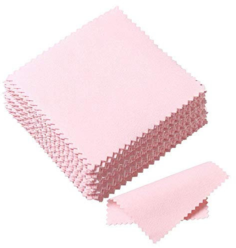 SIMUER 100 Piezas Gamuza Paño de Limpieza de Joyería Paño de Pulido paraJoyas de Plata de Ley Latón Dorado - Rosado