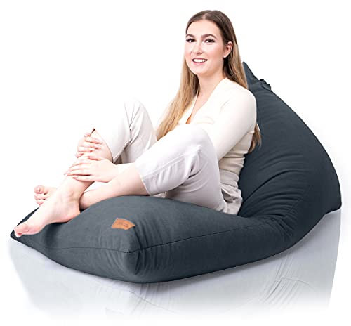 Aiire Relaxo Sitzsack XXL für Kuschelecke - Bean Bag Design mit Füllung - Riesen Sitzsäcke Erwachsene, Sitz Sack Flauschig - Bodenkissen Grob, Bodenstuhl, Bodensessel Grau