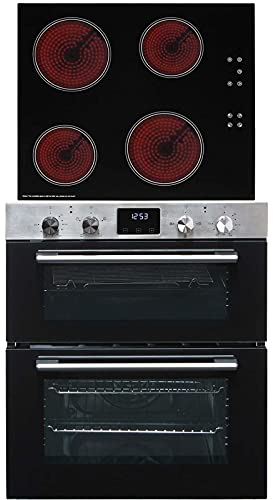 SIA DO111SS 60cm Stainless Steel Built Under Electric Double True Fan Oven & CERH60BL 4 Zone Touch Control Ceramic Hob