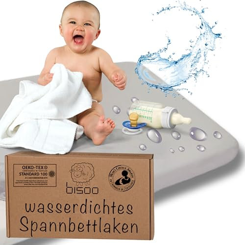 Bisoo 35x75 wasserdichte Spannbettlaken für Kinderwagen Stubenwagen Moseskörbe - Kinderwagen Matratzenbezug - 2in1 Spannbettlaken Matratzenschoner aus 100% Baumwolljersey Öko-Tex - 1 Stück Grau 75x35