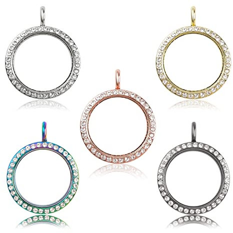 WANDIC Strass-Foto-Charms, 5 Stück, gemischte Farben, runder Erinnerungs-Medaillon, Anhänger, Brautschmuck, Hochzeitsstrauß, Charms für Foto oder Dekoration, 30 mm
