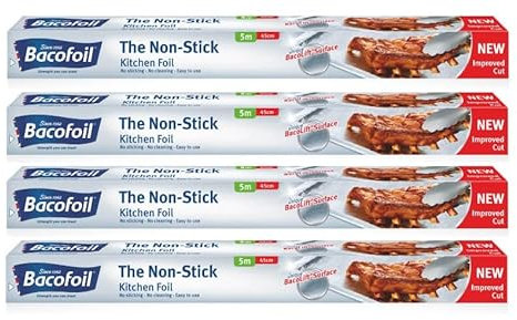 4 x The Non-Stick Kitchen Foil Extra Wide Large Suitable for Cooking Baking Roasting Turkey Freezing Wrapping and Storage - 45cm x 5m