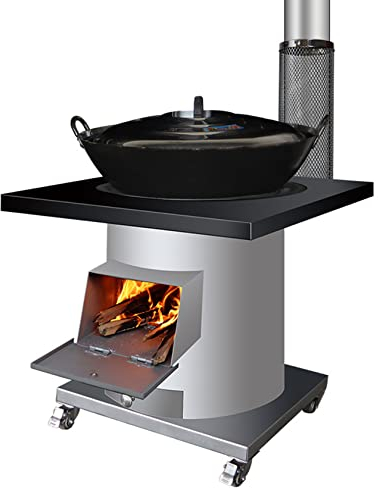 YYUINU Tragbarer mobiler Holzofen, energiesparender Stahlgussofen, mit Eisentopf und Verbrühungsschutznetz, zum täglichen Kochen, Heizen zu Hause, Essen im Freien, Grillen, Mobile