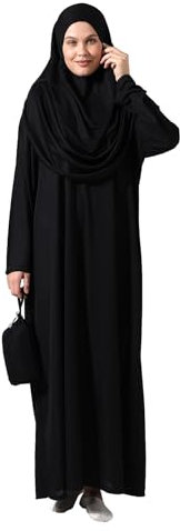 ihvan online, Muslimische Kleider für Frauen, Einteiliges Langarm-islamisches Gebetskleid, Schwarz, X-Small-XX-Large