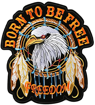 Locomo 30,5 cm großer Adler-Aufnäher zum Aufbügeln von Born to Be Freedom, besticktes großes Motorrad-Emblem, Abzeichen, Rückseite, Jacke, Mantel, T-Shirt