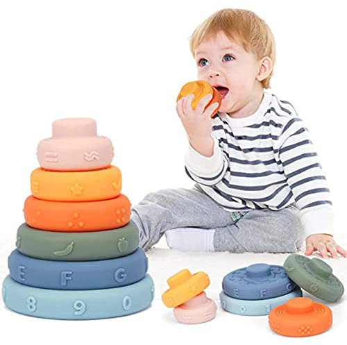 Stapelspielzeug Mit Ringen - 7 Stück Ringstapel Spielzeug | Squeeze Zahnen Babyspielzeug | Stapelturm& Beißringe Für Stapelspiel | Montessori Kinder Sensorisches Spielzeug Für Kleinkinder