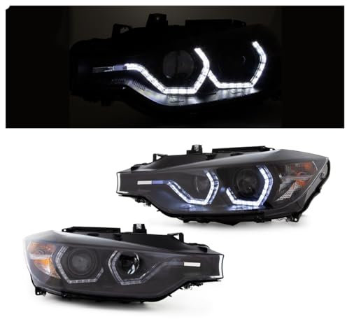DM Autoteile 15025 Set Klarglas Schwarz Scheinwerfer H7/H1 Facelift Design kompatibel für BMW 3er F30 F31 bj.11-15
