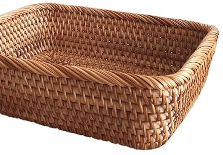 HHF Cesta Caja Cestas de mimbre tejidas a mano, cesta de almacenamiento, bandeja de almacenamiento de mimbre, pan, fruta, comida, desayuno, contenedor de exhibición, caja de artesanías Ropa Almacenami