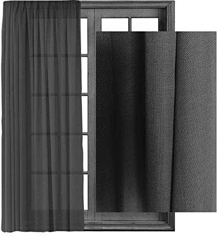 Cleanlevel EST 2016 Gardinen Vorhänge Kräuselband Gardine Vorhang - Leinenlook Blickdicht Schal Dekoschal 140x245cm halbtransparent Leinen Optik Universalband (1, Dunkelgrau)