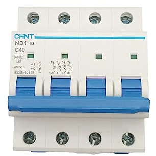 Chint - 40 Ampère Disjoncteur Modulaire NB1-63 C40A, 4 Pôles Courbe C, Disjoncteurs Électriques TC 4P 230/400V Pour Énergie Solaire et éolienne,Maison et Bureau, 40A