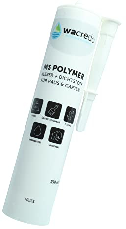 Wacredo MS Polymer Kleber + Dichtstoff für Teich Aquaristik & Pool Spezialkleber Reparaturdichtmasse für Haus & Garten | 290ml DIN Kartusche | PVC & EPDM Teichfolienkleber (1x Kartusche, weiss)