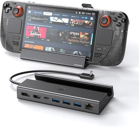 KIWIHOME Docking Station per Steam Deck, dock 7 in 1 con pulsante di commutazione LED per Steam Deck, HDMI 2.0 4K@60Hz, DP1.4 4K@120Hz, 100W PD, 1000M Ethernet, 3 USB3.0 per Valve Steam Deck