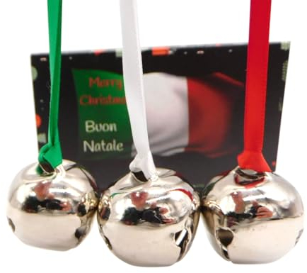 Italy Ornaments Weihnachtsglocken Deluxe-Box mit drei Schlittenglocken mit italienischer Flagge, Farbbänder, Urlaubsdekoration
