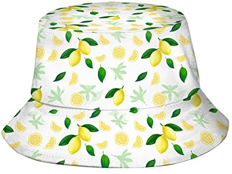 XVBCDFG Lustige Fischerhüte für Damen und Herren, modisch, verstaubar, Sonnenmütze, Reise, Fischerhut, Strandhut für Erwachsene und Jugendliche, Zitronen-Muster 9, One size