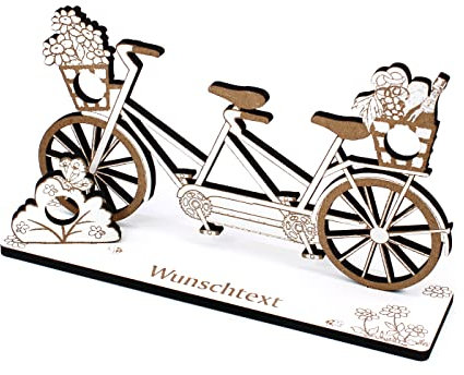 Geldgeschenk Tandem mit Picknickkorb - inkl. Wunschtext - Schild für Geld Gutschein Fahrrad Gutscheingeschenk Picknick - 20 x 11 cm weiß