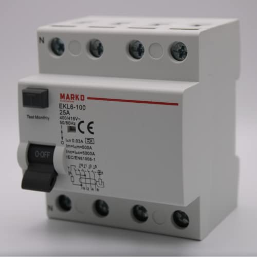 FI-Schutzschalter 25A 30mA 4-polig Typ A RCD RCCB FI-Schalter Fehlerstromschutzschalter
