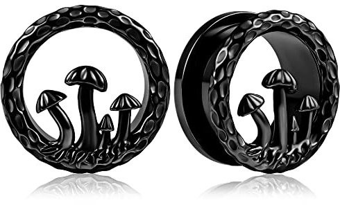 Vankula Ohr Tunnel 1 Paar Double Flared Flesh Plugs Pilz Edelstahl für männer damen Ohrpiercing Gestreckte Schmuck 8mm(0G) Schwarz
