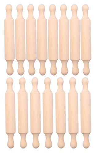 FITTG 15 Pezzi di Legno Mini Rullo di Pasticceria 6 Pollici Lunga Cucina Rullo di Pasticceria Rotolo di Pasta di Legno per Bambini Fondente