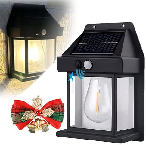 Rocky Green Applique murale solaire en tungstène, applique murale d'extérieur à détecteur de mouvement, lanterne murale solaire étanche – Applique murale extérieure LED pour porche, clôture, cour (1