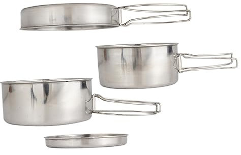 ABOOFAN Stainless Steel Camping Cookware Set 4-piece Portable Cooking Pan and Bowl Kit Easy to Clean for Outdoor Activities