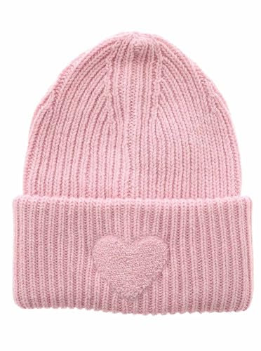 Zwillingsherz Slouch-Beanie-Mütze aus Wolle - Hochwertige Strickmütze mit flauschigem Herz für Damen - Hat - OneSize - warm und weich für Frühling Herbst und Winter