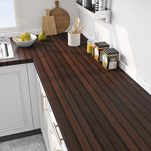FunStick Peel and Stick Wallpaper Brown Walnut Wood Panel Effect Wallpaper for Kitchen Furniture Waterproof Wood Effect Sticky Back Plastic for Kitchen Vinyl Wrap for Desk 40CM×2M