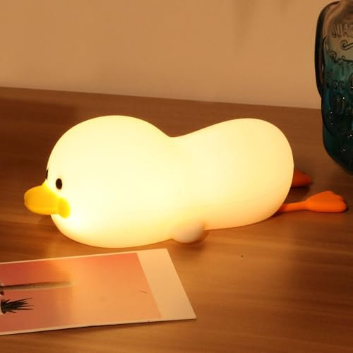 YUNYODA Nachtlicht Kinder, Niedliche Flach Liegende Ente Nachtlichter mit Fernbedienung, USB Wiederaufladbar Baby Nachttischlampe Touch, Nachtlampe für Schlaf Entspannung und Kinderzimmer Deko