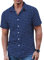 COOFANDY Men's Summer Plaid Shirts Checked Short Sleeve Cotton Button Down Casual Shirt Blue Black XXXL