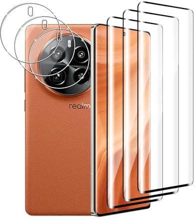 Zicurz 3+3 Piezas Protector de Pantalla para Realme GT5 Pro 5G Cristal Templado, 3 Piezas Vidrio Templado y 3 Piezas Protector de Lente de Cámara, HD Transparente 9H Ultra Resistente