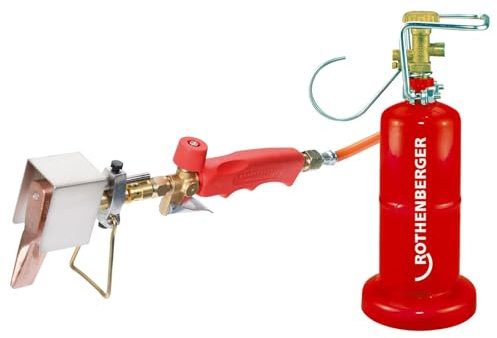ROTHENBERGER Industrial 7teiliges Dachrinnen Fallrohr Lötset Kupferlötkolben inklusive 2,0 m Propangas-Schlauch | Propan-Kleinflasche 0,5 kg (leer) | 800°C Arbeitstemperatur