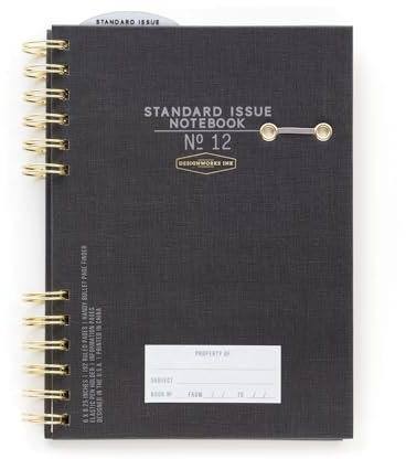 DesignWorks Ink Standard-Ausgabe Nr. 12, schwarz, undatiert, Notizbuch, Tagebuch mit 192 linierten Seiten, elastischem Stifthalter und robuster Spiralbindung für Arbeit, Schreiben, Journaling – 15,2 x