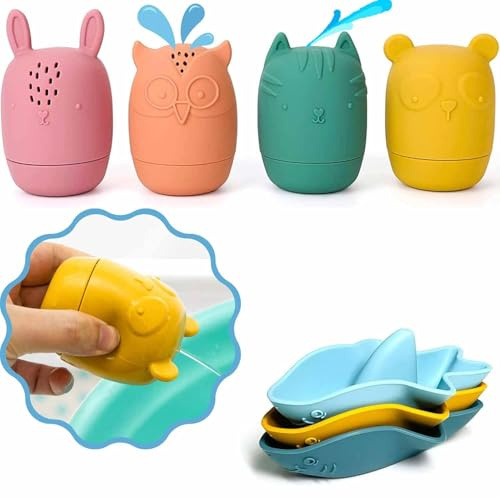 Norhogo 7 piezas de juguetes de baño de silicona para bebé, bañera, ballena de baño, juguetes de agua, juguetes para bañeras, piscina, juguetes de agua, juguetes para bebé, silicona para niños