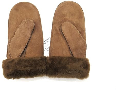 SUPER s6x Lammfell Handschuhe Fäustlinge, Fausthandschuhe Merino Lammfell, Cognac - braun, Damen - Größenbeschreibung siehe Produktbeschreibung (mid braun, L)