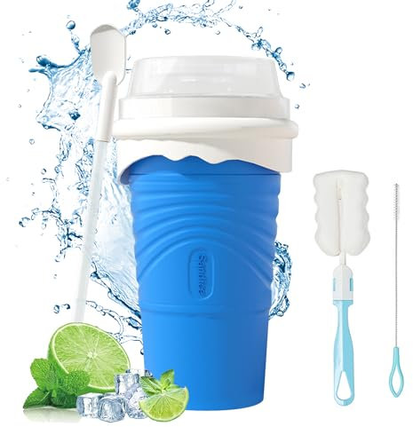 SCBOY Slushy maker,Glace à pétrir slushy gobelet,Silicone slushy maker cup,Gobelet à neige avec cuillère à paille et brosse pour gobelet,Gobelets à smoothie réutilisables