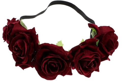 MAGICLULU Dunkelrotes Blumen Haarband Floral Headband Für Hochzeit Strand Fotografie Eleganter Haarschmuck Für Mädchen Und Blumenmädchen