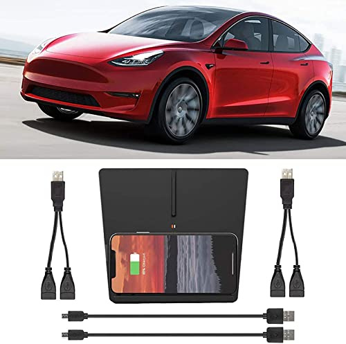 Car Wireless Charger for Tesla Model 3 2017-2020,15W Mobile phone Wireless Smart Induction Charging Pad With Dual USB Ports, Interior Center Console Accessories Charger Panel (2 USB Splitter Included)