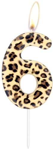 Leopard Number 6 Birthday Candle Cake Decoration, Brown Leopard Pattern Birthday Cake Candle, Birthday Party Decoration for Boys Girls Men Women