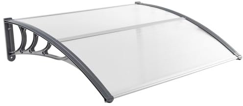 RELAX4LIFE Vordach für Haustür 150 x 100 cm, Überdachung aus Polycarbonat & Aluminium, Türvordach für Sonnenschutz Regenschutz Windschutz, Pultvordach für Tür Eingang Hauseingang, Grau